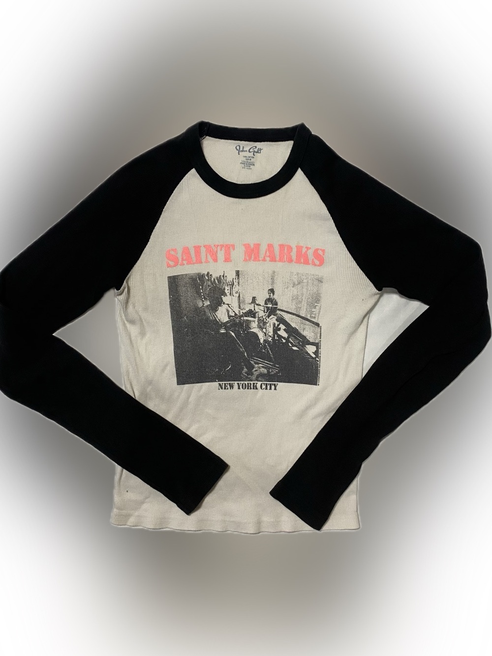 Brandy Melville Black & Cream 'Saint Marks' Raglan Long Sleeve Tee